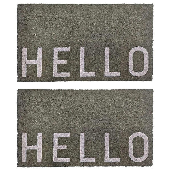 2PK Maine And Crawford Sage White Print Hello Coir Doormat 70x40cm