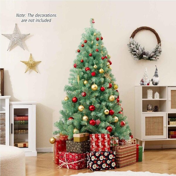 Costway 1.8M Pre-Lit Christmas Tree w/688 Tips Reflective Films LEDs Artificial Xmas Tree PET 8 Mode Fruit Green