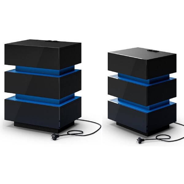 Advwin Bedside Table Set Of 2 with Charging Station and LED Lights 3 Drawers and Open Storage Shelves Black