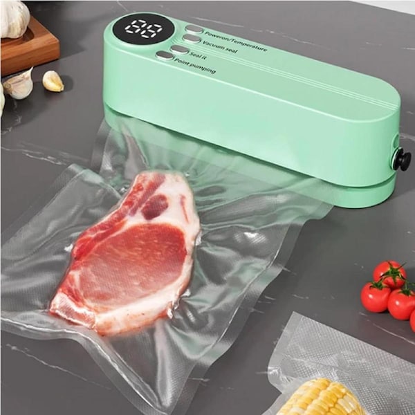 Mini Cordless Vacuum Sealer Wireless 60kpa Food Sealer for Kitchen Meat Nuts (Green)