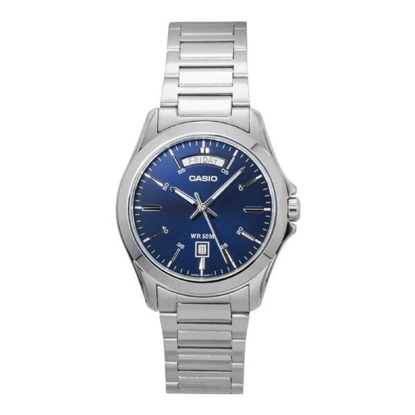Casio MTP-1370D-2A2V Mens Blue Dial Stainless Steel Watch 50M Water Resistant