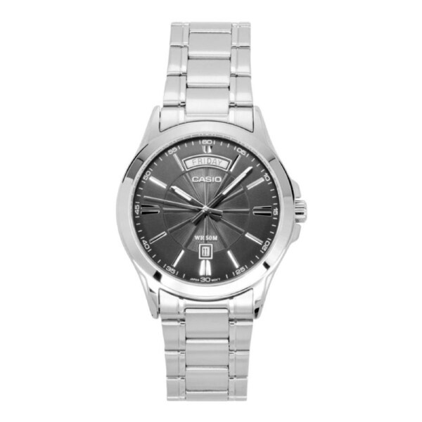 Casio MTP-1381D-8 Mens Grey Dial Stainless Steel Watch 50M Water Resistant