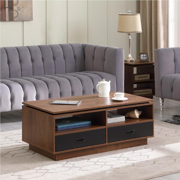 Tauris Hollywood Coffee Tables 1100mm Two Drawers, Two Storage Shelves, Dark Oak