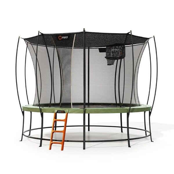 Vuly Ultra 2 Pro Large 14ft Trampoline with Enclosure - Round Kids Trampolines Bundle With Shade Cover, Ladder & Basketball Hoop