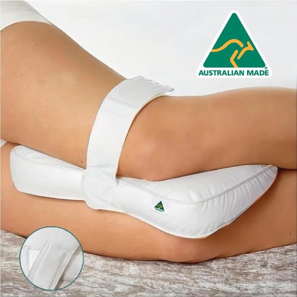 Aus Made Ergonomic Leg Knee Pillow with Adjustable Straps for Side Sleepers 33cm x 23cm