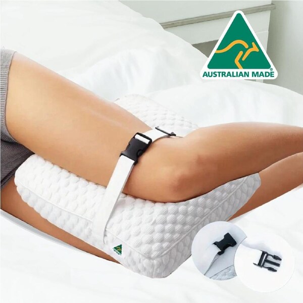 Aus Made Ergonomic Ultra Soft Cooling Leg Knee Pillow with Fixed Strap for Side Sleepers 33cm x 23cm