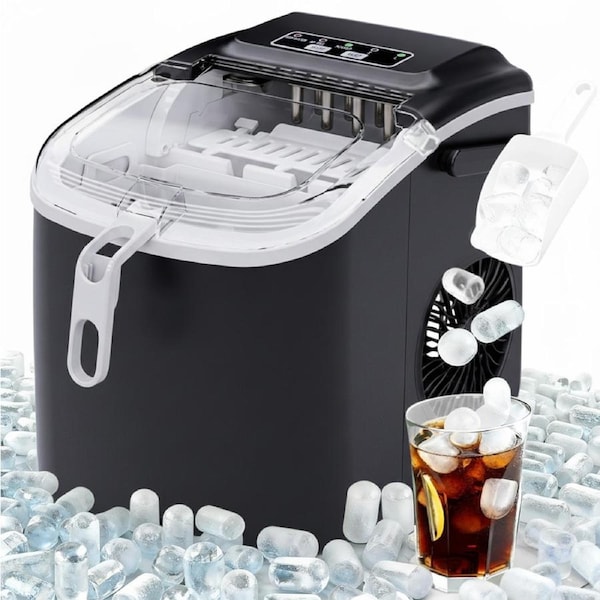 Advwin Ice Maker Machine, 12KG Portable Icemaker, Countertop Ice Maker Cube Makers, Electric Fast Freeze with Scoop and Removable Basket, Self-Cleaning, Black