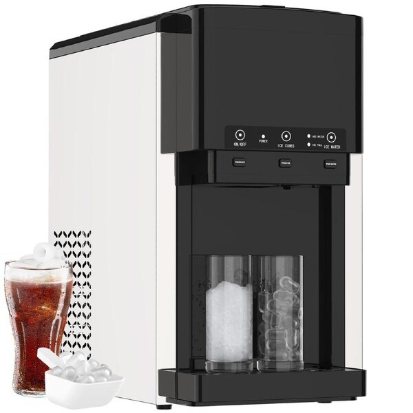 Advwin 3 in 1 Ice Maker Machine Countertop Crushed Ice Cube Maker and Ice Crusher with Cold Water Dispenser Stainless Steel for Home Kitchen