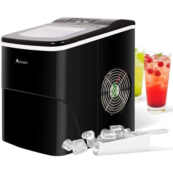 Advwin Ice Maker Machine 2.2L Portable Countertop Ice Cube Maker Automatic Fast Ice Making Machine for Home Kitchen Bar Party Black