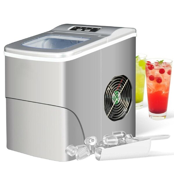 Advwin Ice Maker Machine 2.2L Portable Countertop Ice Cube Maker Automatic Fast Ice Making Machine for Home Kitchen Bar Party Silver