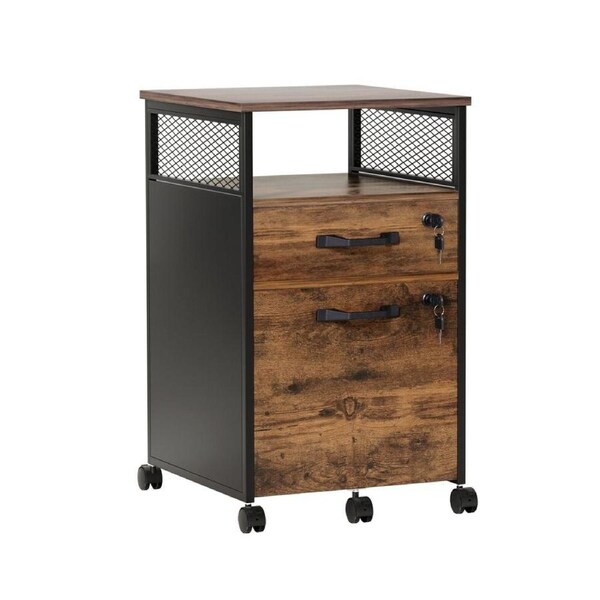 Filing Cabinet File Cabinet with Wheels 2 Drawer Storage Rustic Brown