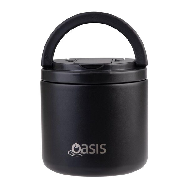 OASIS FOOD FLASK BLACK INC SPOON QUICK RELEASE 550ML S/S