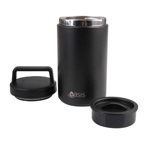 OASIS FOOD FLASK W/HANDLE BLACK 700ML S/S