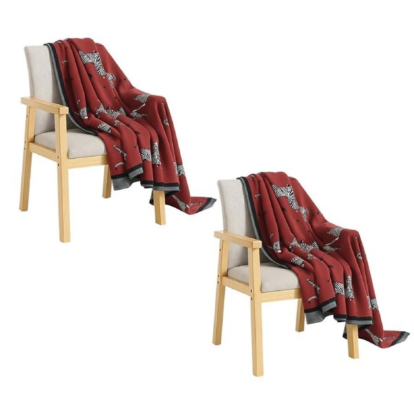 SOGA 2X Wine red Zebra Print Throw Blanket 130x180cm Acrylic
