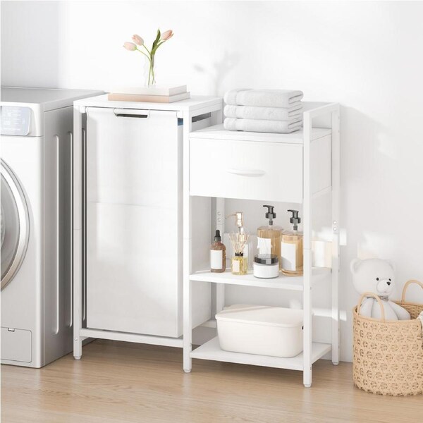Advwin Laundry Hamper with Fabric Drawer and Shelves Laundry Basket Sorter with 60L Pull-Out and Removable Oxford Bag White
