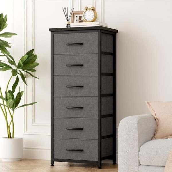 Advwin 6 Drawers Dresser with Adjustable Feet Tall Storage Organizer Chest of Drawers Black & Gray