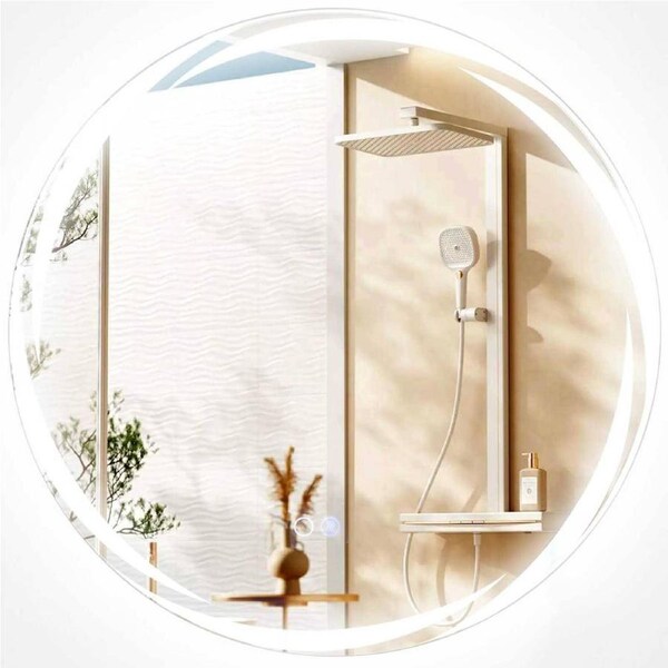 Giantex Anti-Fog Aluminum Vanity Mirror Round LED Bathroom Mirror Touch Switch w/3-Color Lights 60x60CM
