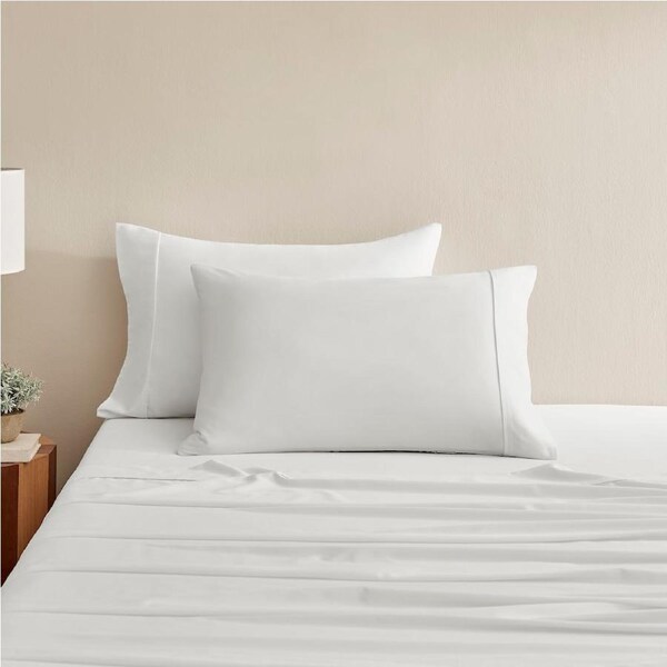 Serene 400TC Bamboo Cotton Sateen Standard Pillowcase White - Twin Pack