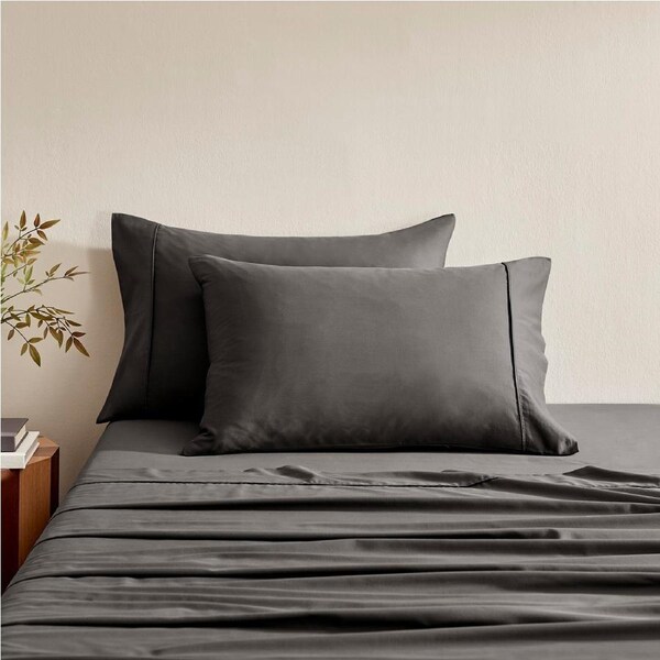 Serene 400TC Bamboo Cotton Sateen Standard Pillowcase Charcoal - Twin Pack