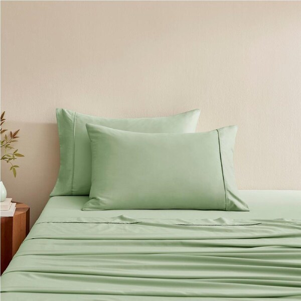 Serene 400TC Bamboo Cotton Sateen Standard Pillowcase Sage - Twin Pack