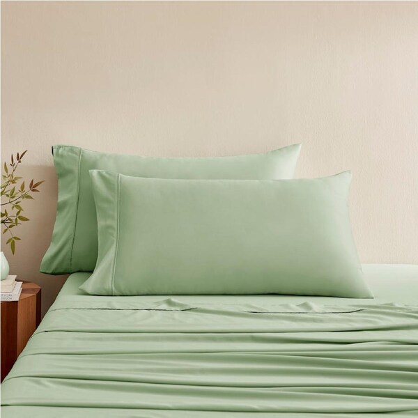 Serene 400TC Bamboo Cotton Sateen King Pillowcase Sage - Twin Pack