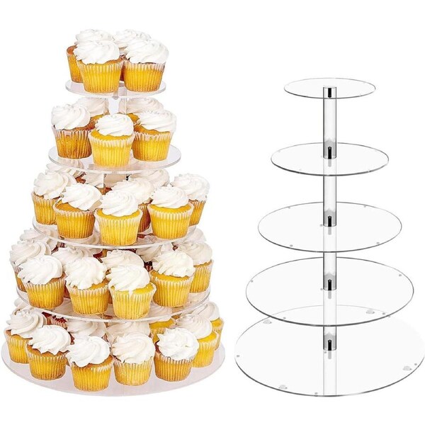 5 Tier Clear Acrylic Cupcake Cake Stand Round Dessert Display for Birthday Wedding Party