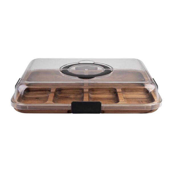 Alfresco Lane Acacia Wood 6 Compartment Rectangular Grazing Platter with Lid