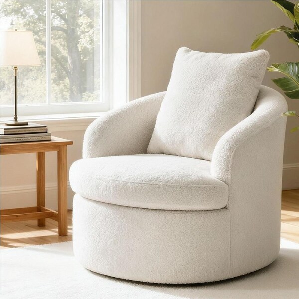 Artiss Swivel Chair Round Armchair Extra Pillow White