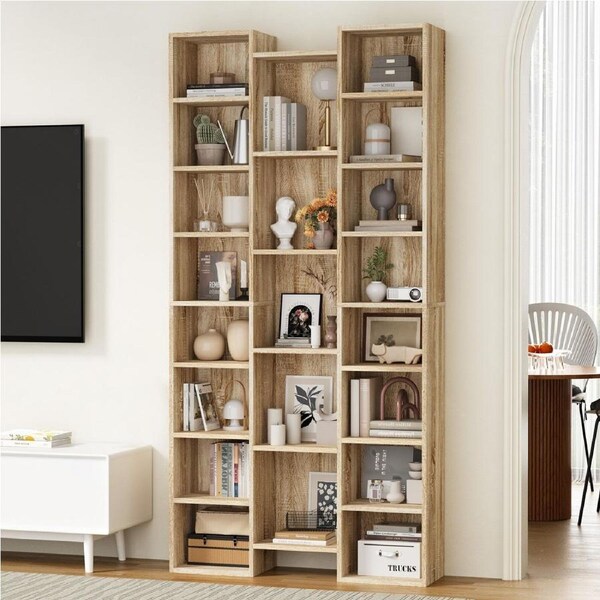 Oikiture Bookshelf Display Shelf CD DVD Storage Media Rack Stand Bookcase Natural