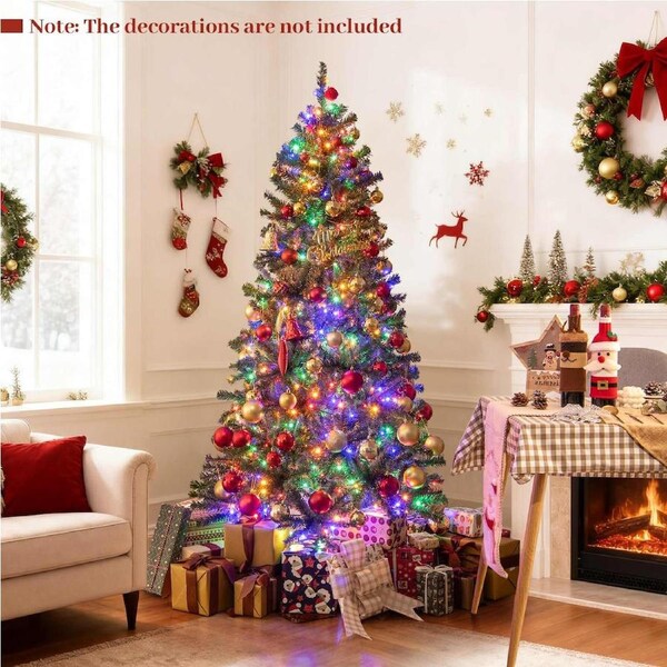 Costway 1.8M Christmas Tree Pre-lit Hinged Xmas Decor w/635 Tips 500 Multicolored LED Lights Home Office Party