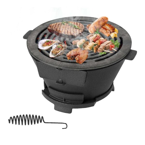 Costway Circle Cast Iron Charcoal Grill w/Grate Fire Gate Air Regulating Door Outdoor Tabletop BBQ Camping Backyard