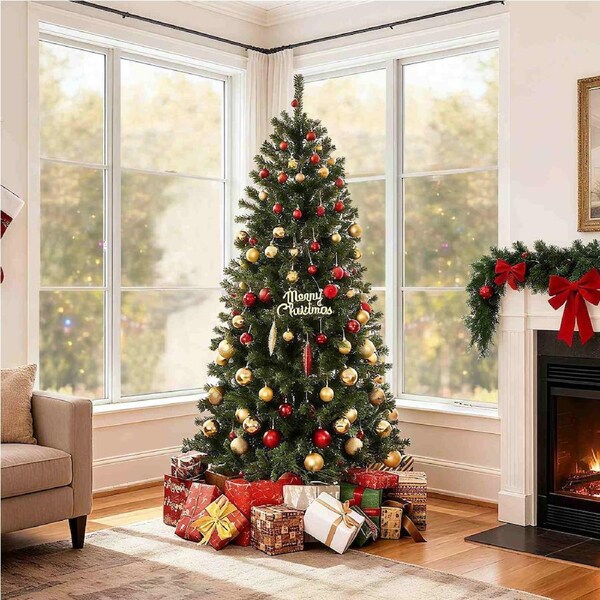 Costway 1.8M Christmas Tree 500 LED Lights Pre-lit 635 Tips Hinged Xmas Decor Home Office Party Gift