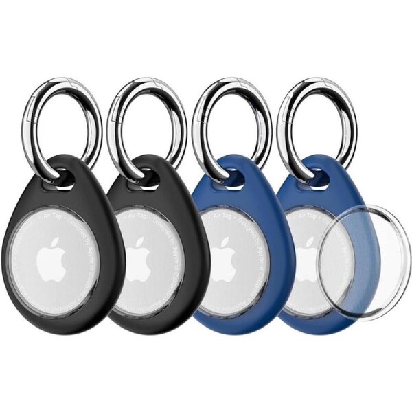 Biuupa 4-Pack Airtag Holder with Keyring - Shockproof, Anti-Scratch TPU Protective Case with Transparent Front Cover and Keychain, Case for Luggage, Pet Collar, Dogs, Accessories for Apple Air Tag
