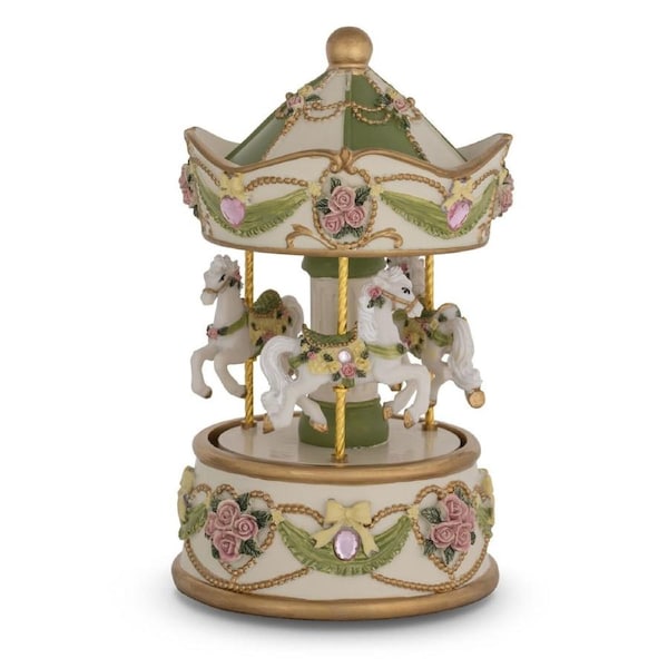 Russell Collection - Carousel 3 Horse Musical Merry Go Round - Lemon Yellow 15cm
