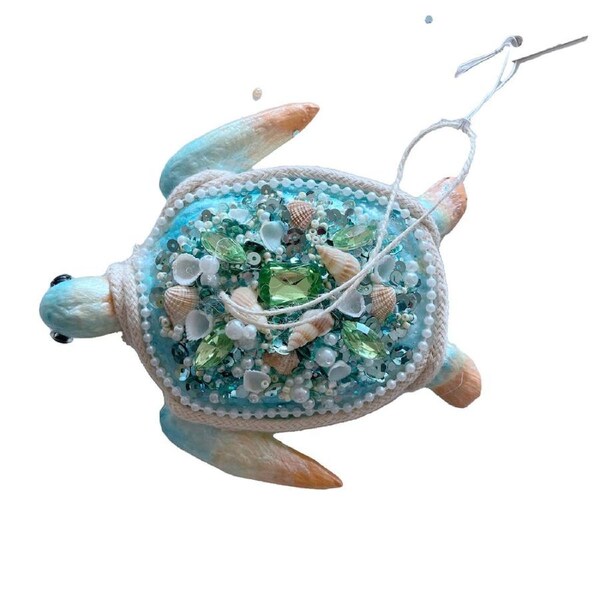 Turtle Hanging Aqua & Coral 14cm
