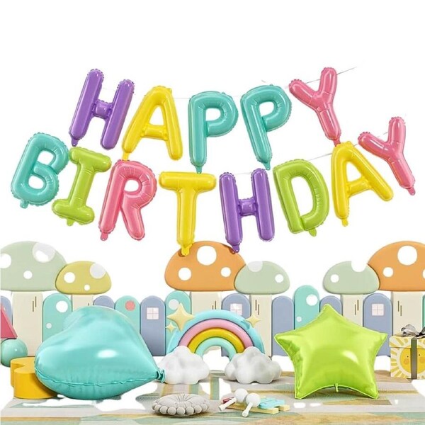 Pastel Rainbow Happy Birthday Balloon Banner
