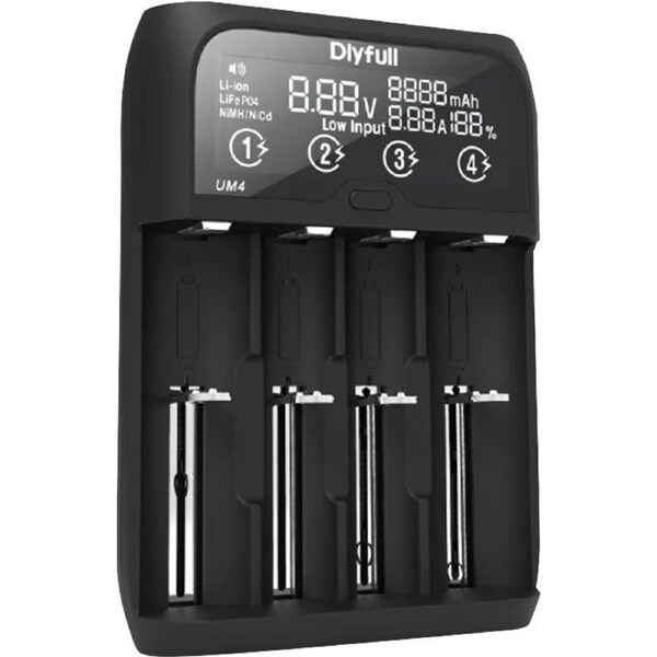 DLYFULL A0292 4 Way Universal Fast Battery Charger with LCD Screen Black