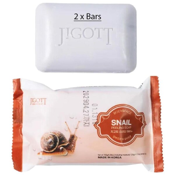 Jigott Exfoliating Body And Face Peeling Bar Soap 150g Snail x 2