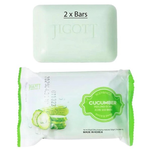 Jigott Exfoliating Body And Face Peeling Bar Soap 150g Cucumber x 2