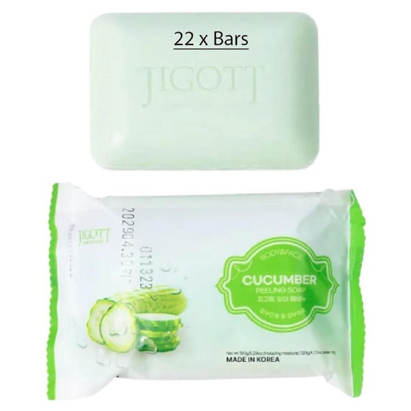 Jigott Exfoliating Body And Face Peeling Bar Soap 150g Cucumber x 22