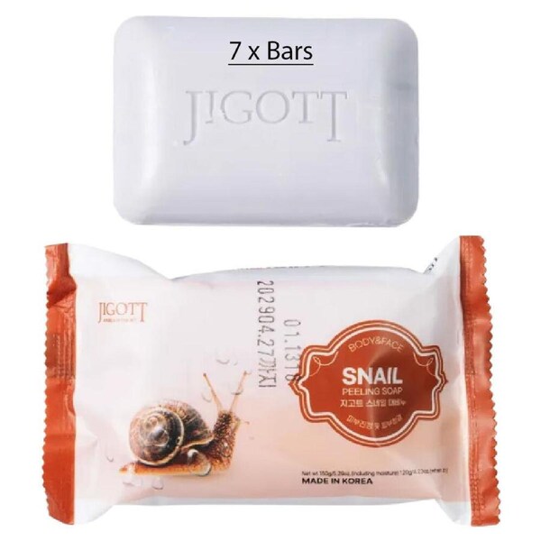 Jigott Exfoliating Body And Face Peeling Bar Soap 150g Snail x 7