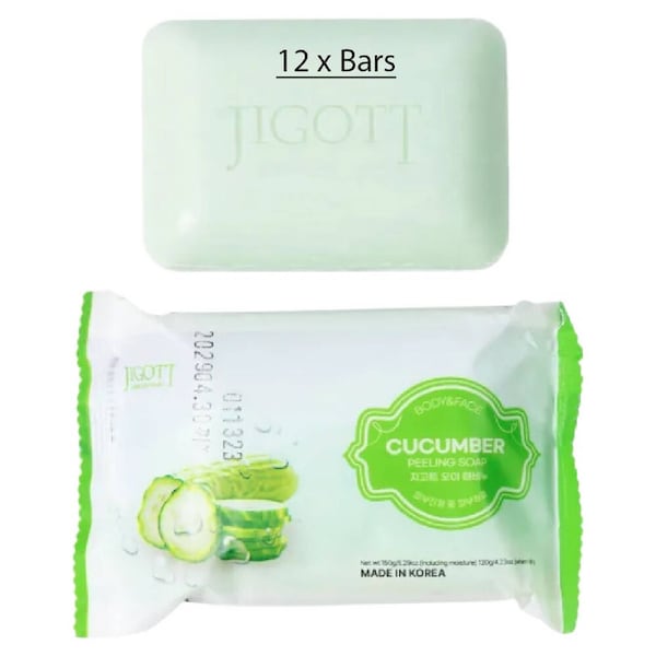 Jigott Exfoliating Body And Face Peeling Bar Soap 150g Cucumber x 12