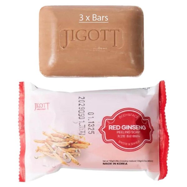 Jigott Exfoliating Body And Face Peeling Bar Soap 150g Red Ginseng x 3