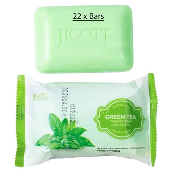 Jigott Exfoliating Body And Face Peeling Bar Soap 150g Green Tea x 22