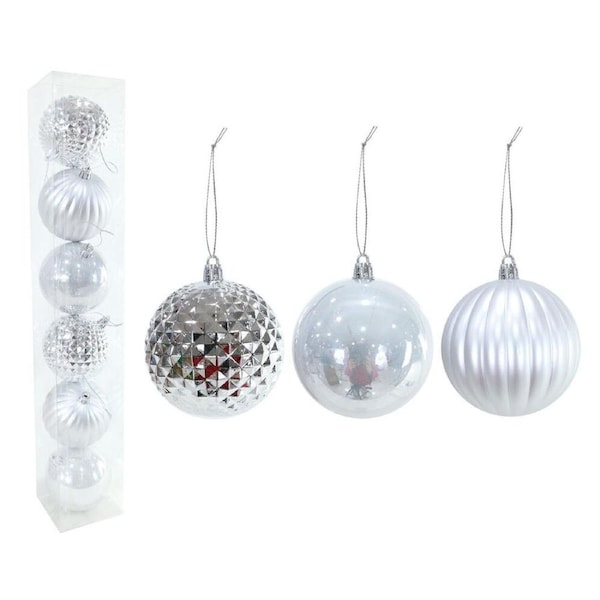 Baubles Silver 6pk 8cm