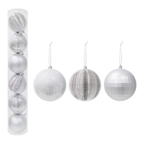 Baubles Silver 6pk 10cm
