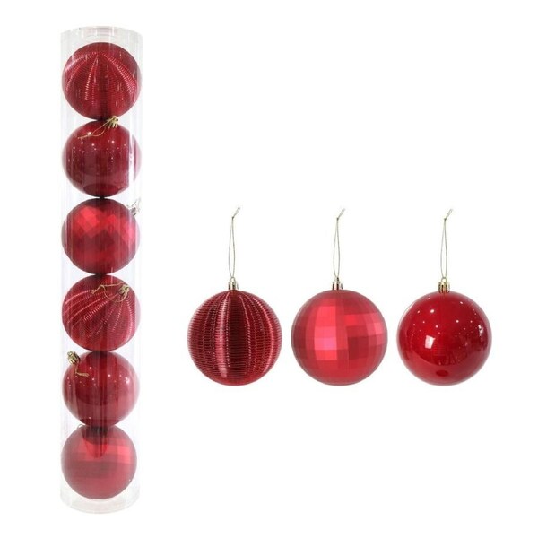 Baubles Red 6pk 10cm