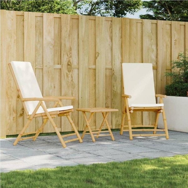 Folding Garden Reclining Chairs 2 pcs with Cushions Bamboo vidaXL