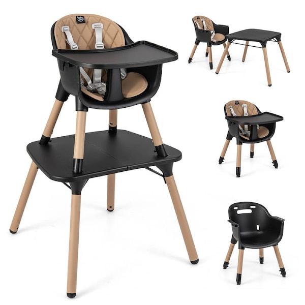Babyjoy 5-in-1 Convertible Highchair Table Set Feeding Chair Babies High Chair w/Security Harness Brown