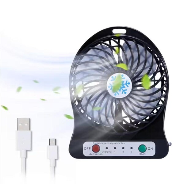 JOYBUY 3-Speed Rechargeable Mini Desk Fan – USB Fan with LED Light for Indoor Outdoor Use